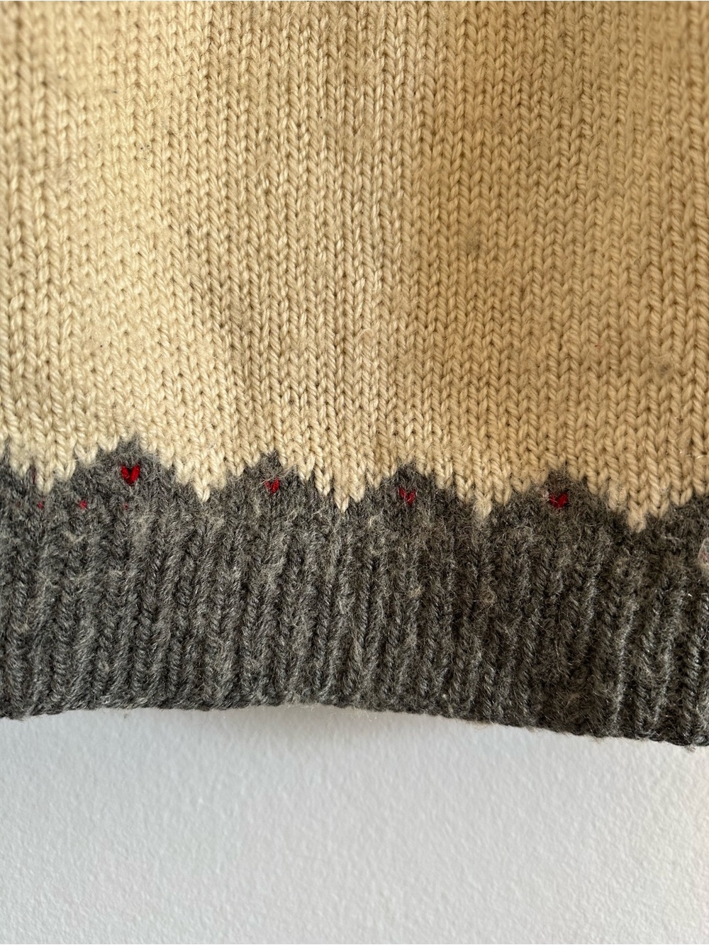 Handmade Wool Fair Isle Nordic Sweater – Cream, Grey & Red - Picture 4 of 13